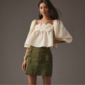 Anthropologie Lace Babydoll Top XXS viscose Linen cream beige petite Crop Top.